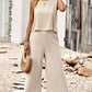 Buttoned Round Neck Tank and Wide Leg Pants Set