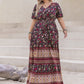 Plus Size Printed V-Neck Short Sleeve Maxi Dress