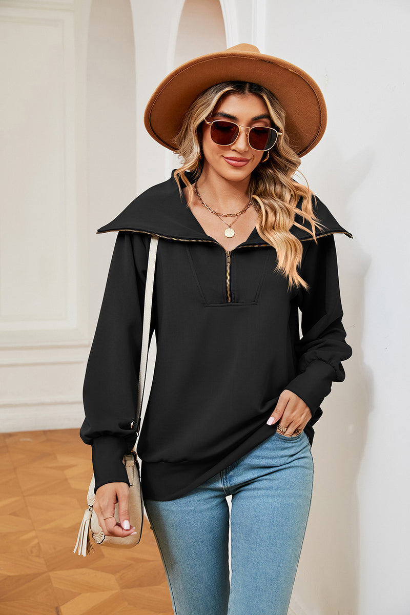 Half-Zip Collared Sweatshirt Black