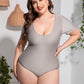 Plus Size Scoop Neck Short Sleeve One-Piece Swimsuit