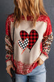 Heart Leopard Round Neck Sweatshirt Deep Red