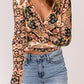 Baroque Print Surplice Long Sleeve Top