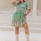 Plus Size Printed V-Neck Short Sleeve Mini Dress