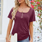 Ruched Square Neck Short Sleeve T-Shirt