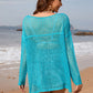 Openwork Slit Boat Neck Long Sleeve Cover-Up