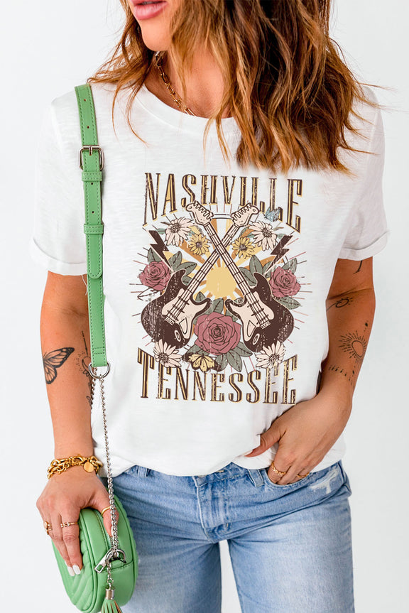 NASHVILLE TENNESSEE Cuffed Tee Shirt White
