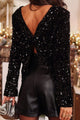 Sequin Round Neck Long Sleeve Blouse Black