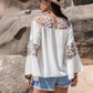 Lace Round Neck Long Sleeve Blouse