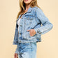 Veveret Button Up Pearl Detail Long Sleeve Denim Jacket