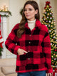Button Up Drop Shoulder Fuzzy Jacket Deep Red