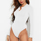 Half Button Round Neck Long Sleeve Bodysuit