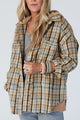 Drawstring Waffle Knit Patchwork Hooded Plaid Shacket Plaid