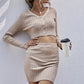 Button Front Crop Sweater and Skirt Set