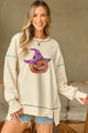Contrast Stitching Sequin Pumpkin Round Neck Long Sleeve Sweatshirt Ivory