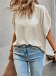Swiss Dot Mock Neck Half Sleeve Blouse Cream