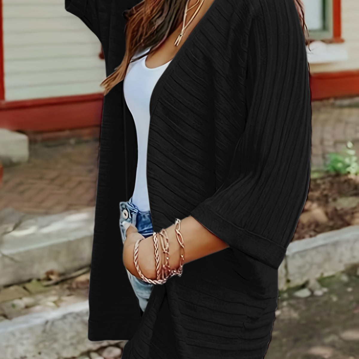 Striped Open Front Knit Cardigan