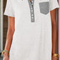 Full Size Half Button Short Sleeve T-Shirt