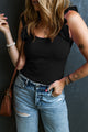 Ruffled Round Neck Tank Black