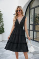 Contrast V-Neck Sleeveless Tiered Dress Black