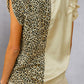 Ruffled Leopard V-Neck Cap Sleeve Blouse