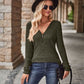 Half-Zip V-Neck Long Sleeve Top