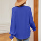 Notched Neck Flounce Sleeve Blouse