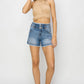 RISEN High Rise Seam Detailed Raw Edge Denim Shorts