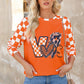 Checkered Round Neck Long Sleeve Sweatshirt