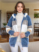 Full Size Drawstring Color Block Zip Up Hooded Outerwear Dusty Blue