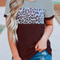 Full Size Striped Leopard Round Neck Short Sleeve T-Shirt