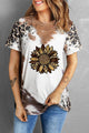Sunflower Graphic Round Neck Short Sleeve T-Shirt Leopard