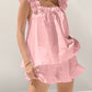 Ruffled Square Neck Top and Shorts Set