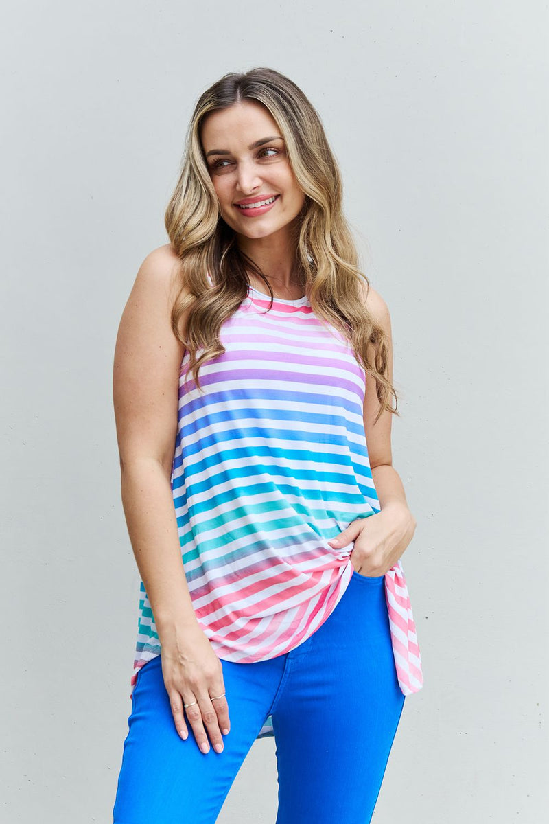 Heimish Love Yourself Full Size Multicolored Striped Sleeveless Round Neck Top