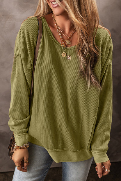 Round Neck Dropped Shoulder Sweatshirt Matcha Green