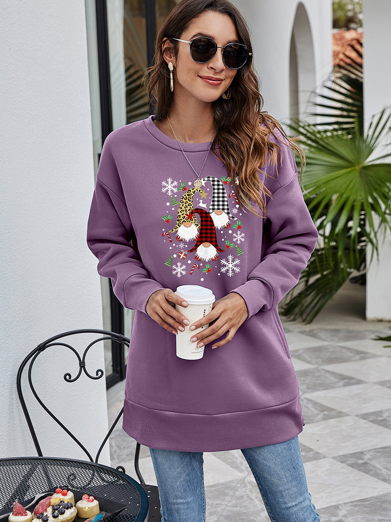 Graphic Round Neck Dropped Shoulder Sweatshirt