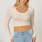 Round Neck Long Sleeve Cropped T-Shirt