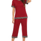 Round Neck Short Sleeve Top and Capris Pants Lounge Set