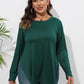 Plus Size Round Neck Long Sleeve Slit T-Shirt