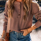 Waffle-Knit Round Neck Long Sleeve Blouse