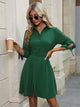 Collared Neck Button-Up Three-Quater Sleeve Dress Mid Green