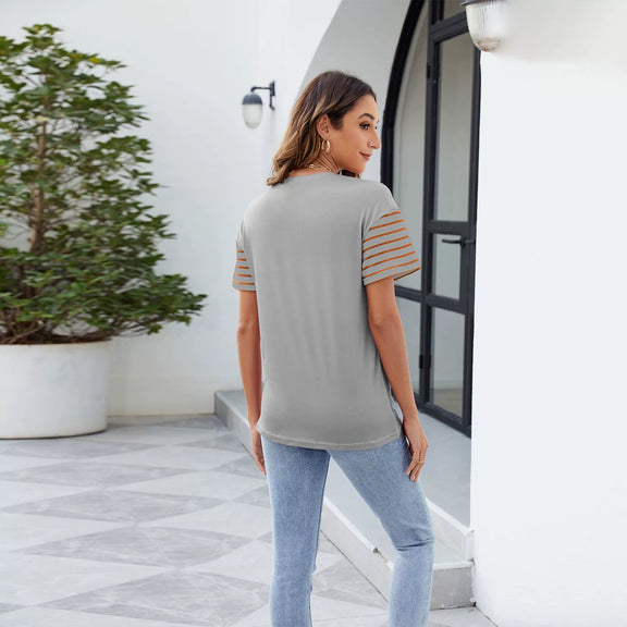 Color Block Round Neck Short Sleeve T-Shirt