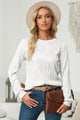 Textured Round Neck Long Sleeve Blouse White