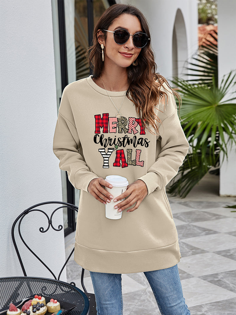 MERRY CHRISTMAS Y'ALL Graphic Sweatshirt Beige