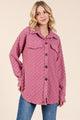 BOMBOM Checkered Button Down Dropped Shoulder Shacket Deep Rose