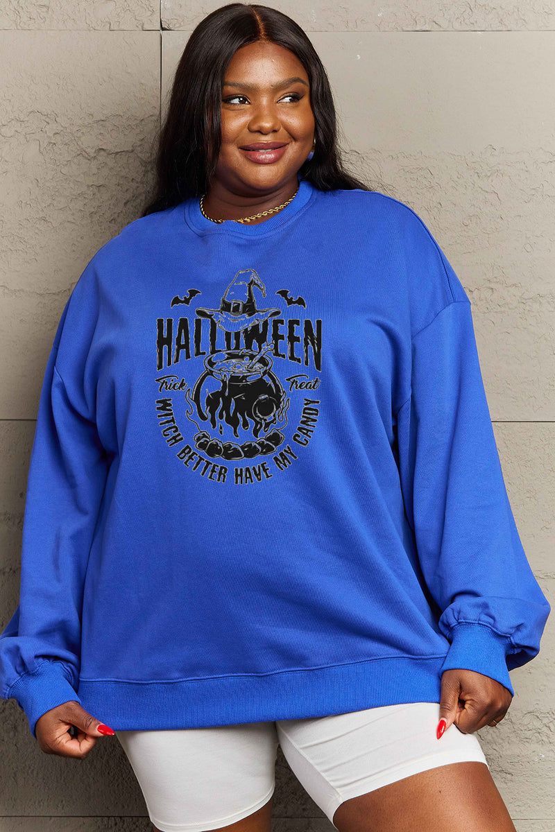 Simply Love Full Size Graphic Round Neck Sweatshirt Royal Blue
