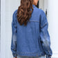 Button Up Dropped Shoulder Denim Jacket with Pockets