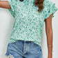 Ditsy Floral Mock Neck Flounce Sleeve Blouse