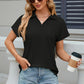 Johnny Collar Short Sleeve Blouse