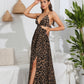 Leopard Deep V Tie Back Split Dress