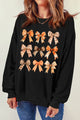 Bow Graphic Round Neck Long Sleeve Sweatshirt Black
